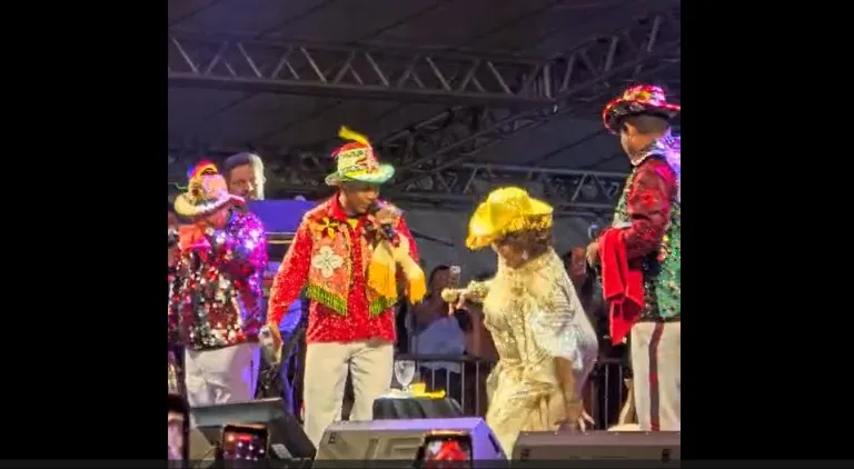 Cantora Alcione sofre uma ligeira queda no palco do Arraial do Ipem e dá um susto na plateia